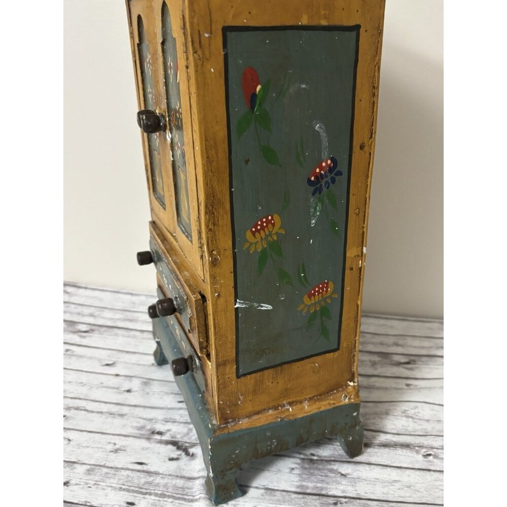 Hand Painted Vintage Dollhouse Armoire Folk Art Cabinet Dresser Cottage 19” - Picture 6 of 16
